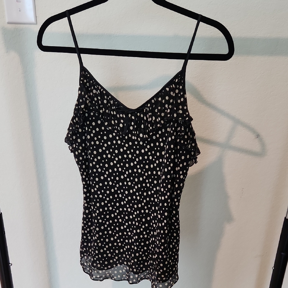 INC International Concepts Black and White Ruffled Sleeveless Camisole